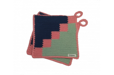 1 Paar Topflappen Karos lachsfarben